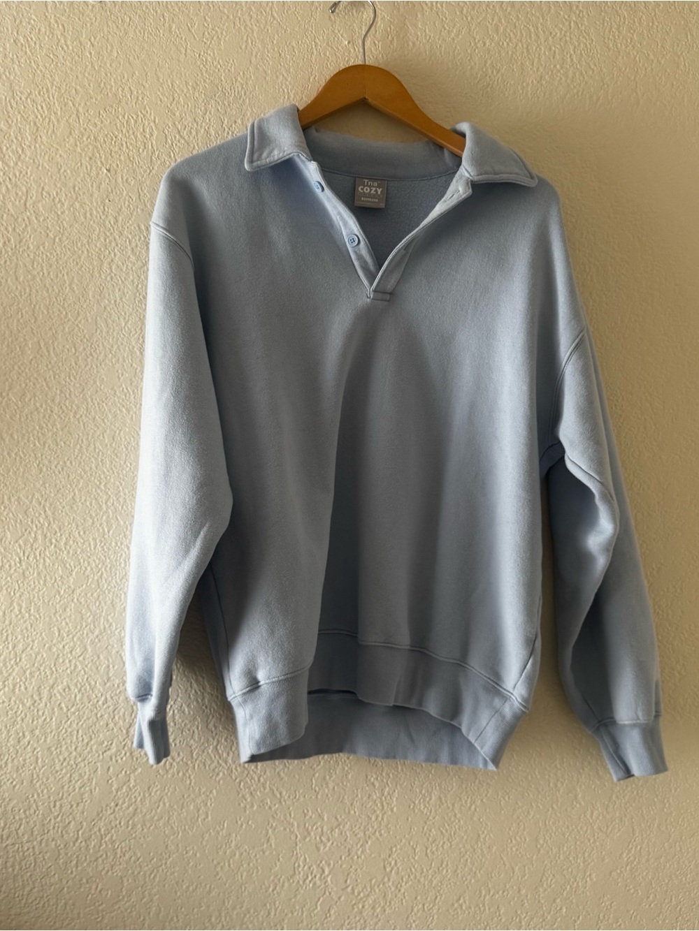 TNA Cozy Fleece Boyfriend Polo Blue Size Small